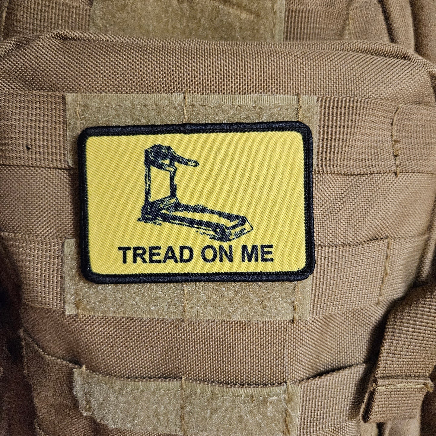 Tread on me treadmill Gadsden flag meme 2"x3" removable morale patch with hook and loop backing