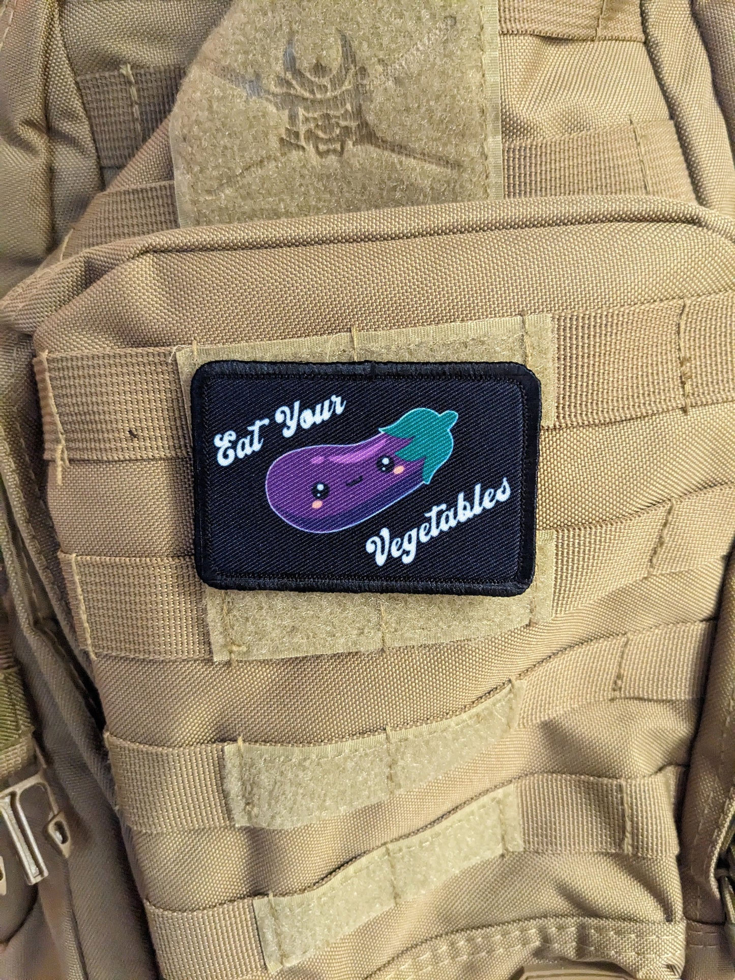 Eat your vegetables eggplant sexy funny  meme cute  2"x3" morale patch with hook and loop backing