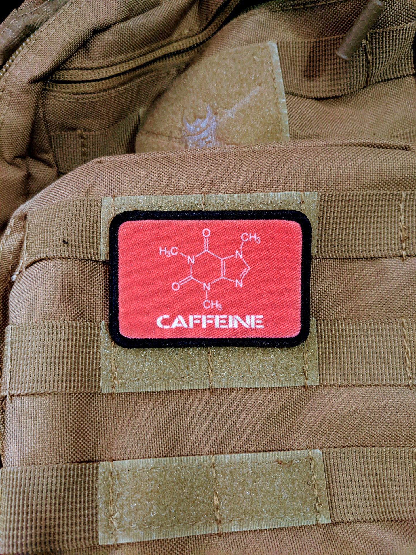 Caffeine molecule coffee tea meme 2"x3" removable morale patch with hook and loop backing
