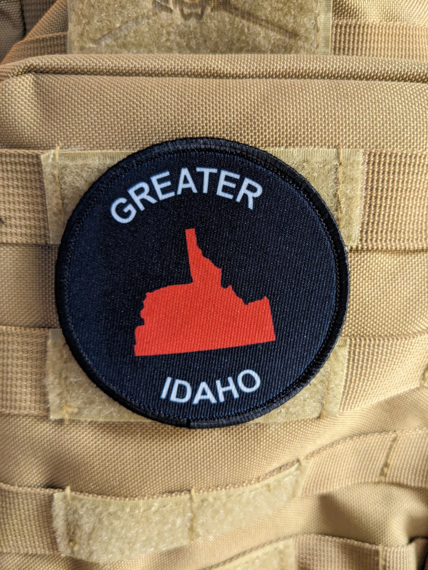 Greater Idaho 3" circle morale patch with hook and loop backing