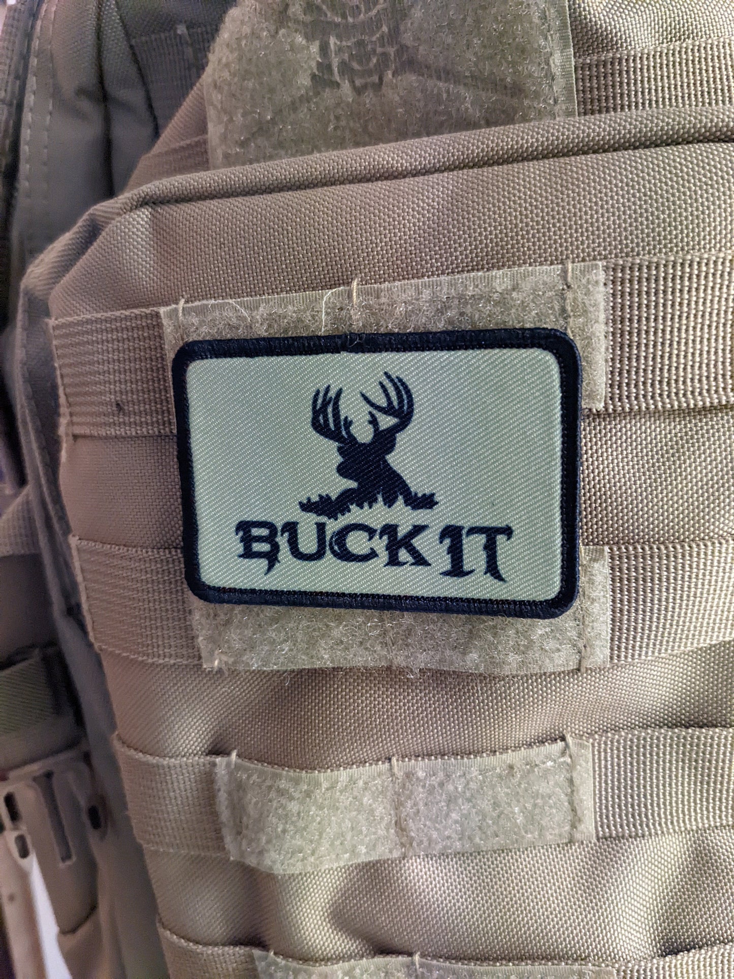 BUCK IT deer hunting funny joke patch 2"x3" morale patch with hook and loop backing