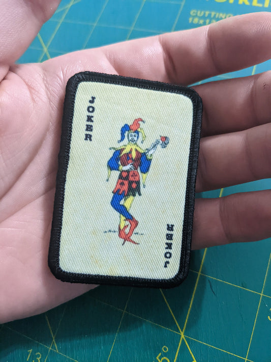 Distressed JOKER CARD army military navy funny 2"x3" morale patch with hook and loop backing green background