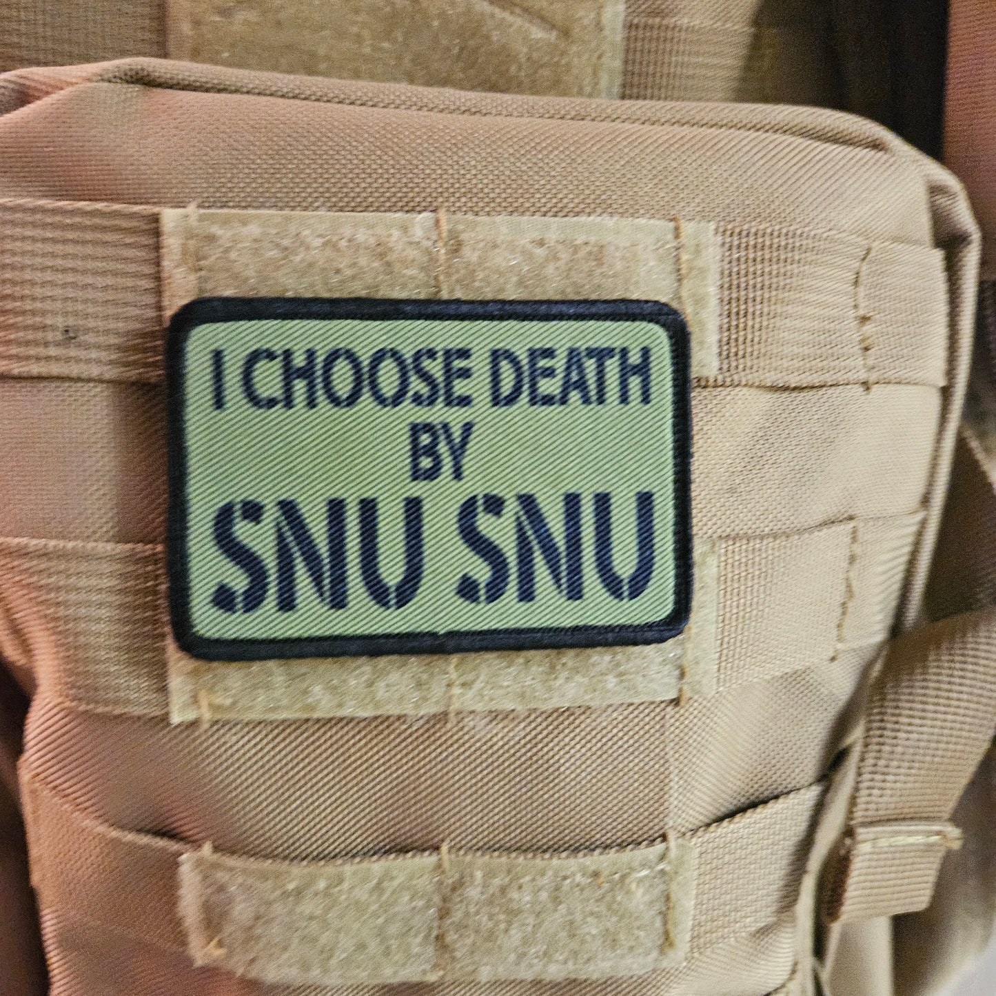 Green I choose death by snu snu meme 2"x3" removable morale patch with hook and loop backing death by snu snu