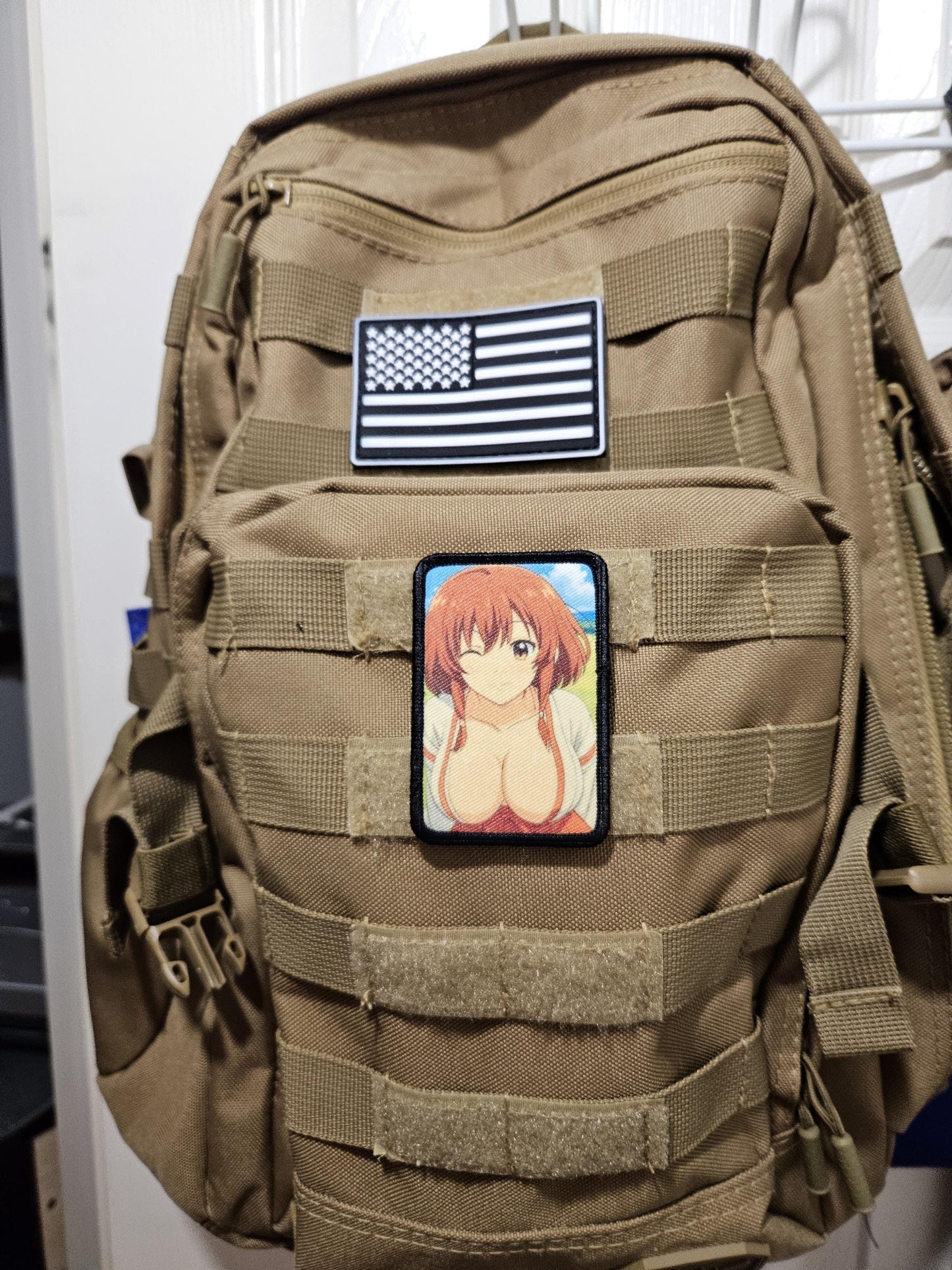 Sexy Anime girl ginger hair big boobs waifu 2"x3"  removable morale patch with hook and loop backing
