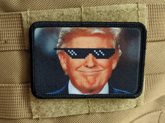 donald deal with it sunglasses meme funny 2"x3" morale patch with hook and loop backing green background
