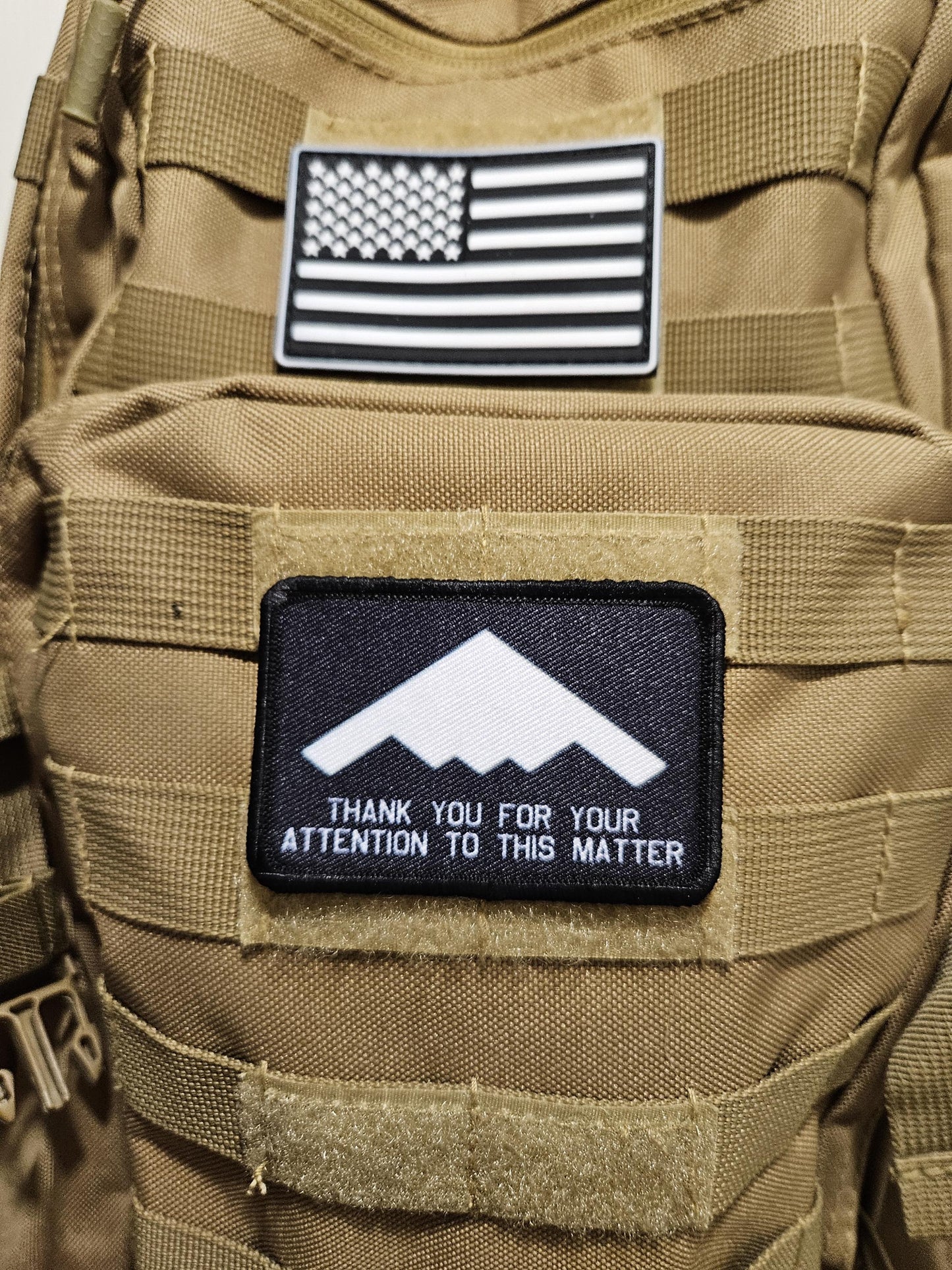 B2 bomber thank you for your attention to this matter meme  2"x3" removable morale patch with hook and loop backing
