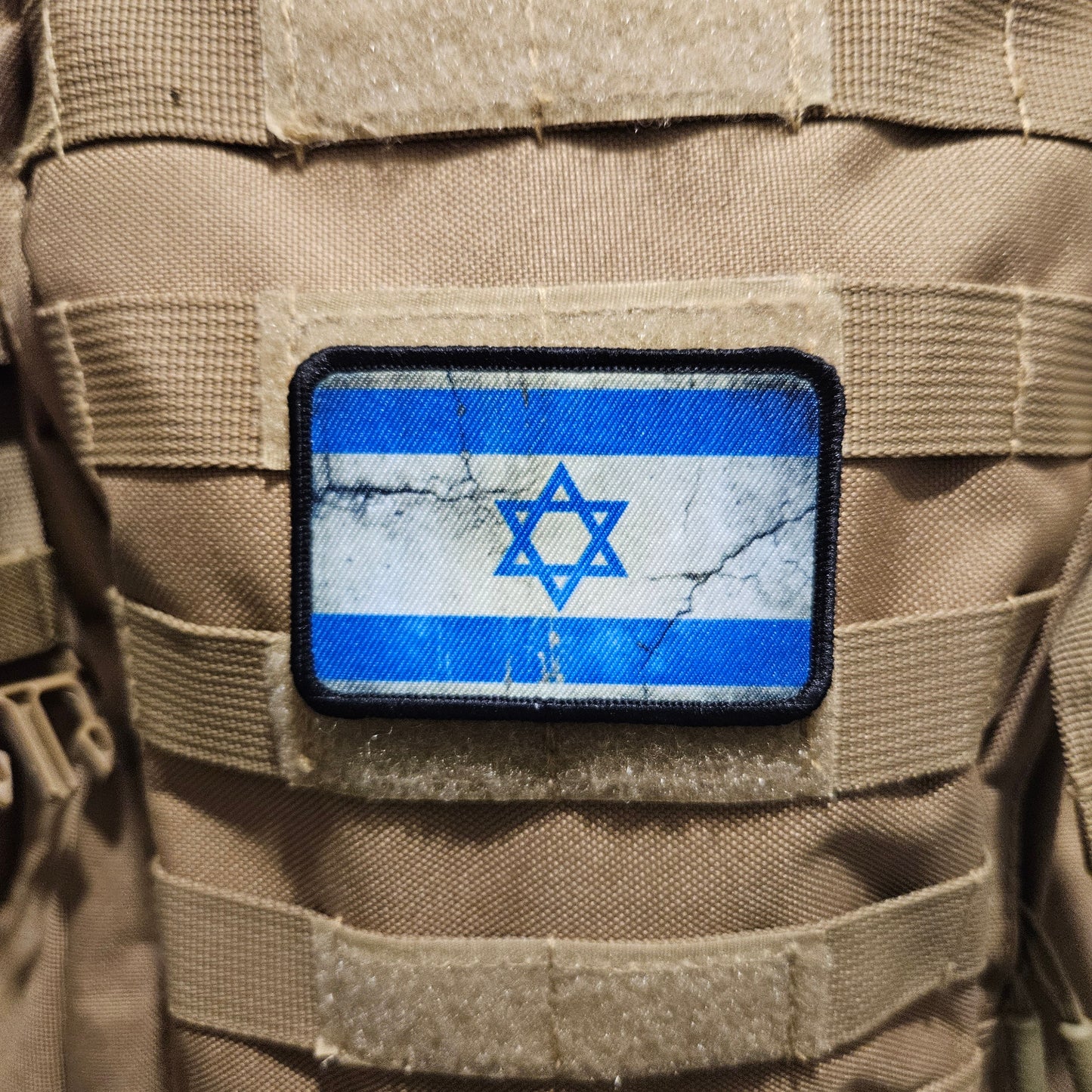 Distressed Israel flag 2"x3" morale patch with hook and loop backing