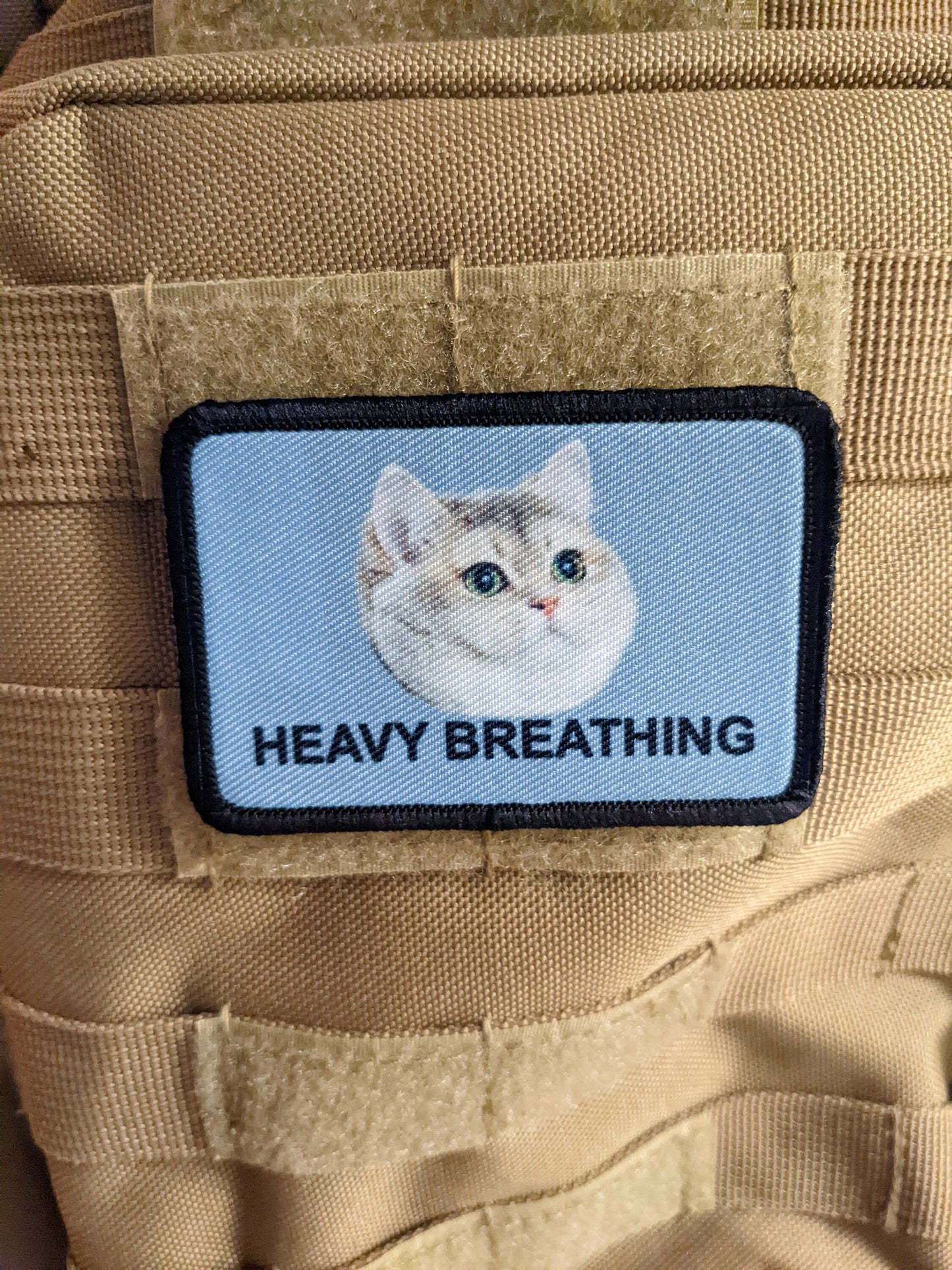 Heavy breathing big chungus fat cat meme 2"x3"  removable morale patch with hook and loop backing