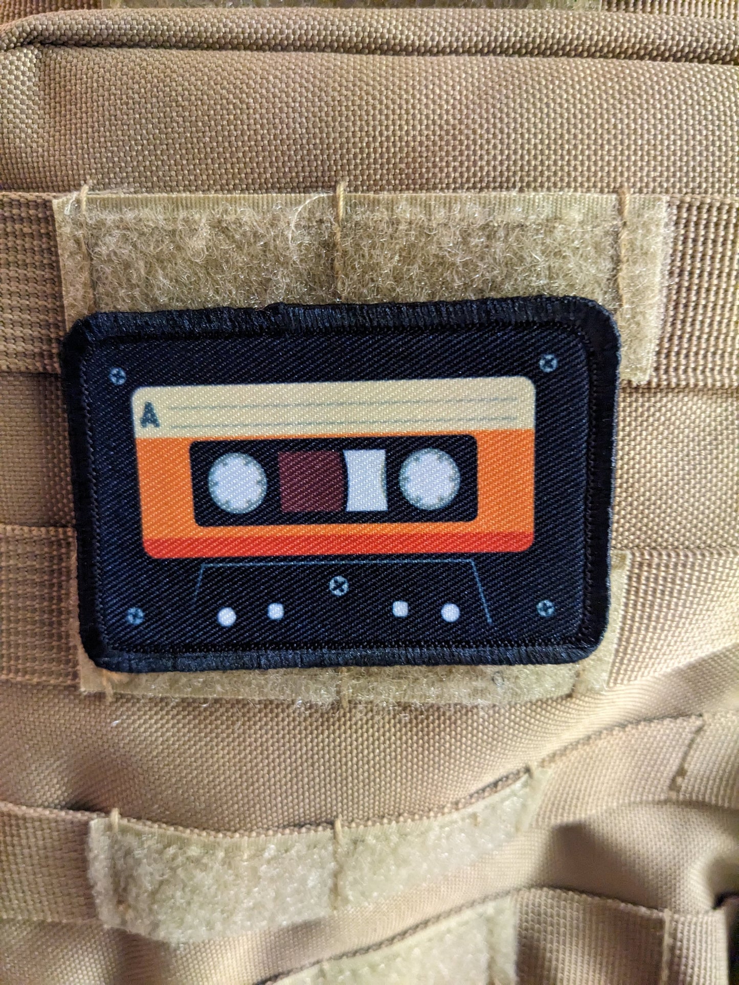 Retro cassette tape meme  2"x3" morale patch with hook and loop backing