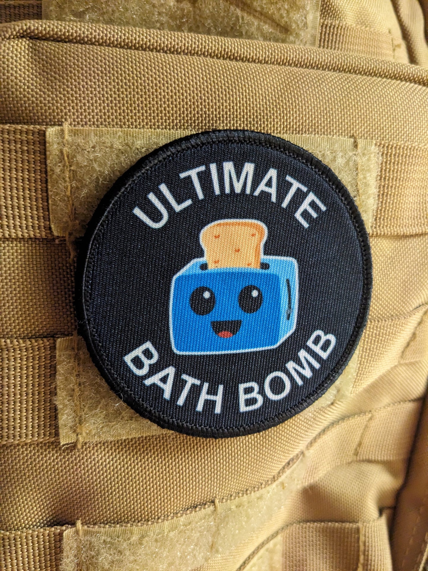 Ultimate bath bomb toaster meme 3" circle removable morale patch with hook and loop backing