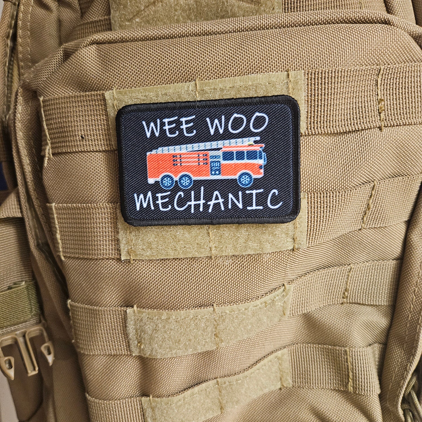 MECHANIC Wee woo mechanic fire engine firefighter EMT driver funny 2"x3" removable morale patch with hook and loop backing