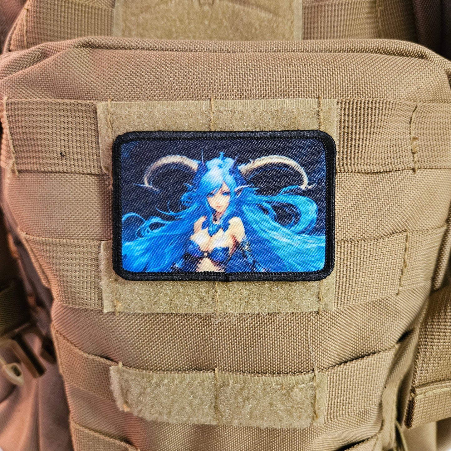 Blue haired succubus waifu Sexy Anime girl cleavage bikini 2"x3"  removable morale patch with hook and loop backing