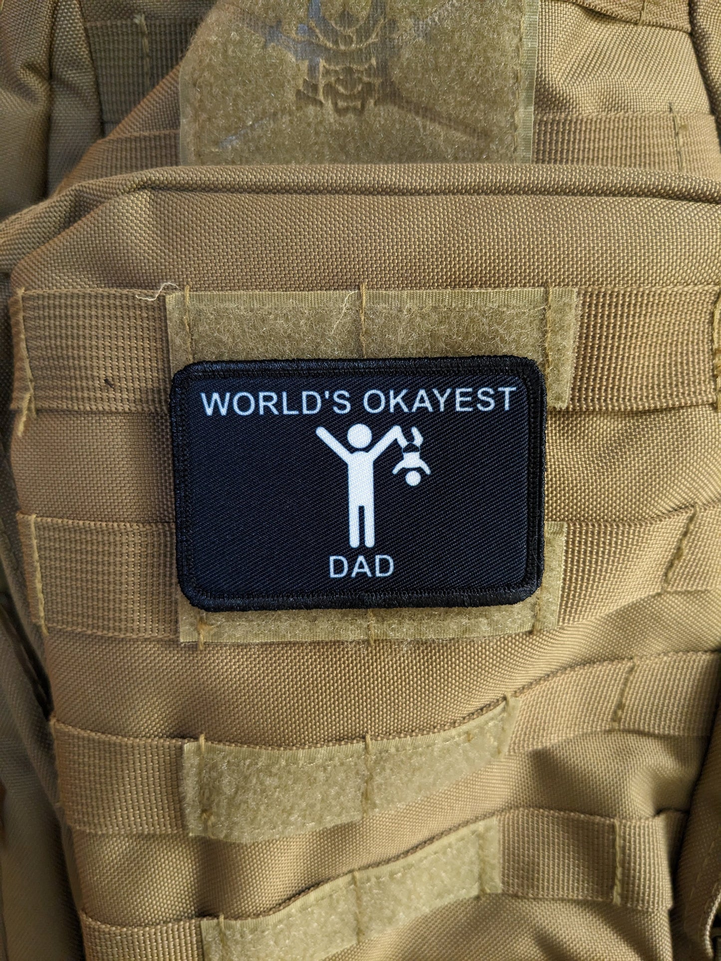 World's Okayest dad funny meme 2"x3" morale patch with hook and loop backing father's day edc