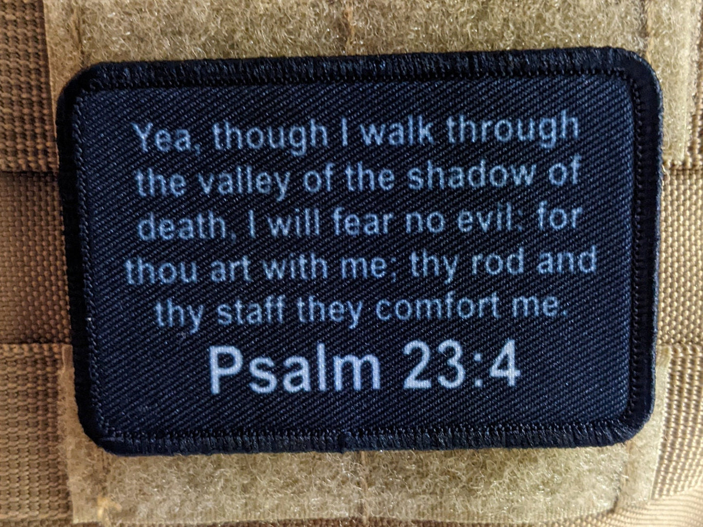 Bible verse Psalms 23:4 valley of the shadow of death 2"x3" removable morale patch with hook and loop for hat