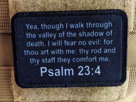 Bible verse Psalms 23:4 valley of the shadow of death 2"x3" removable morale patch with hook and loop for hat
