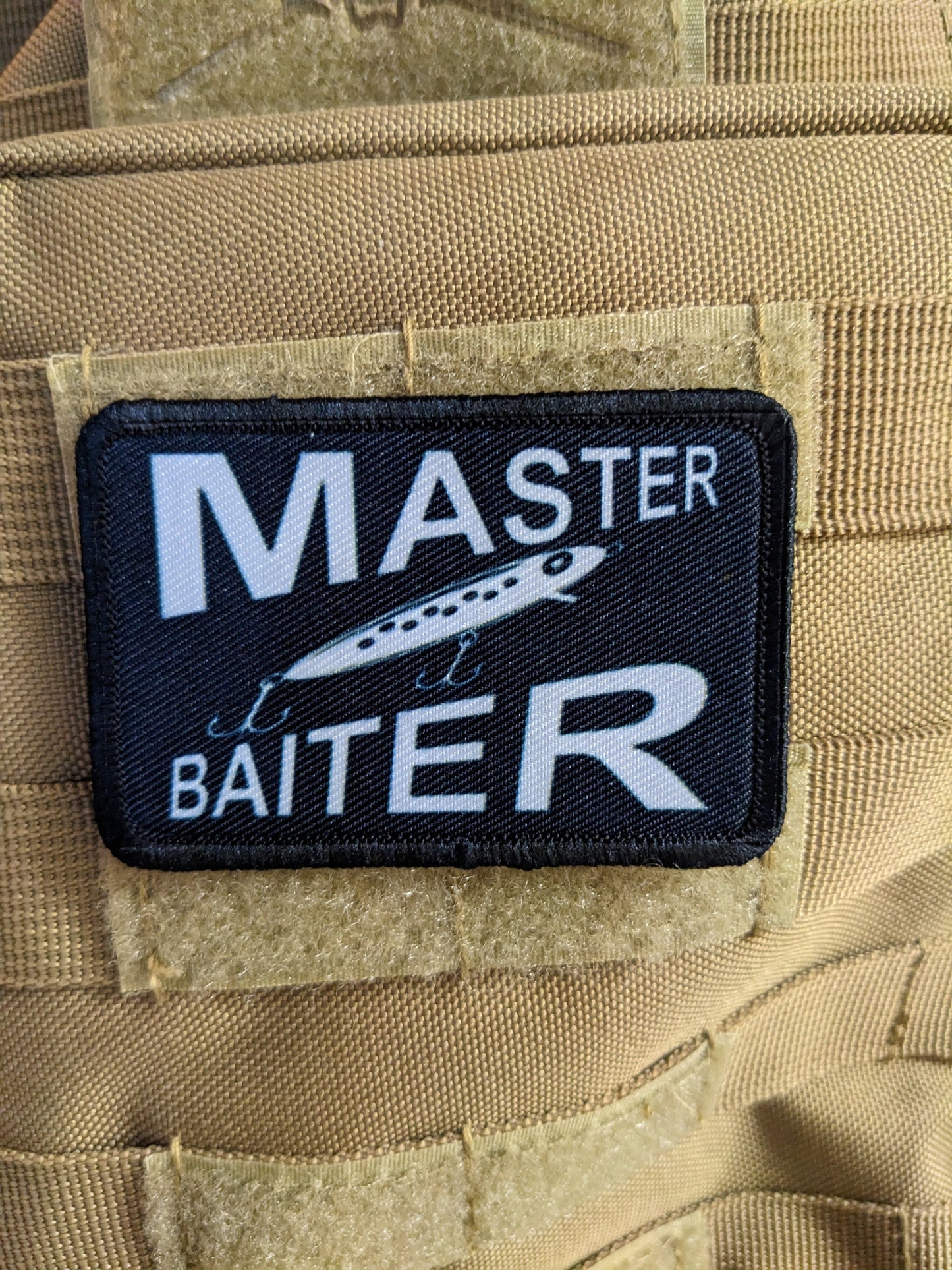 Master fishing baiter funny patch meme  2"x3" removable morale patch with hook and loop backing