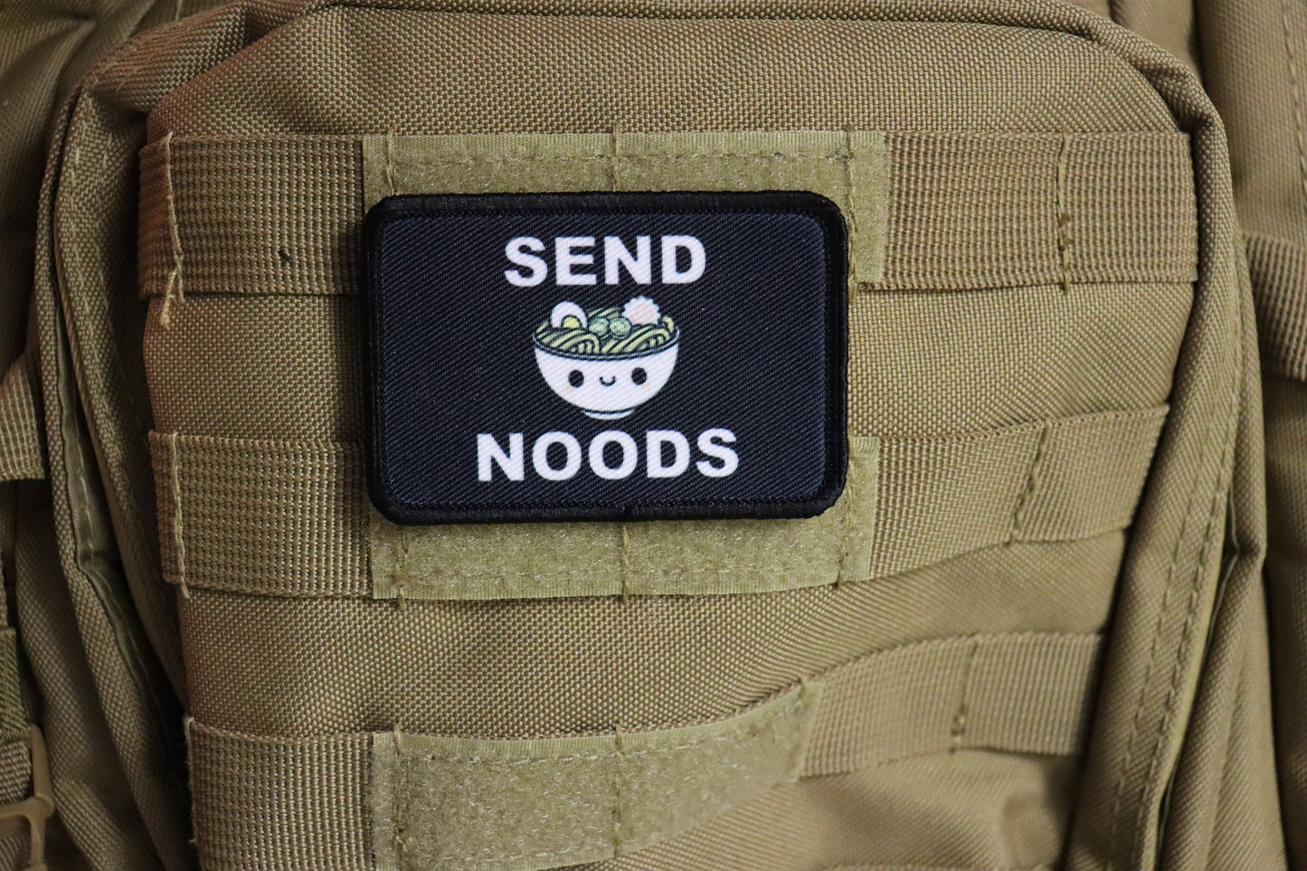 send noods ramen noodle meme cute  2"x3" morale patch with hook and loop backing