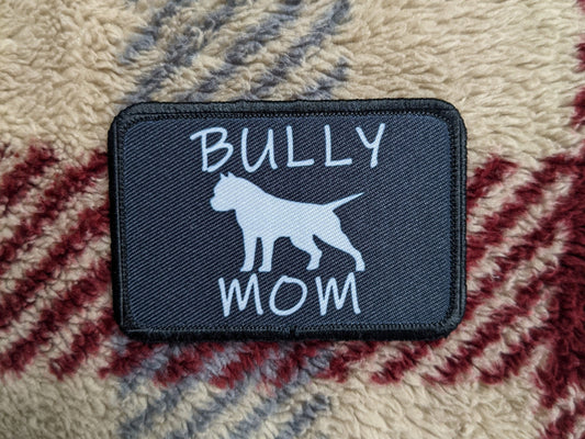 pit bull bully mom 2"x3" black morale patch with hook and loop backing