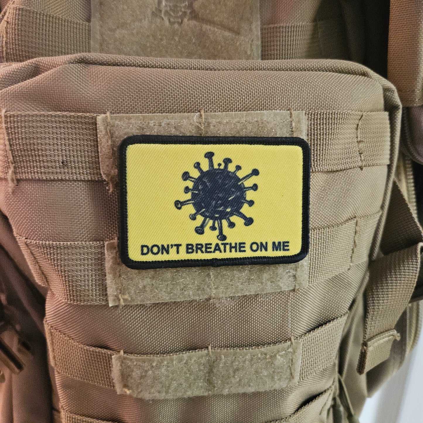 Don't breathe on me Gadsden flag meme  2"x3" removable morale patch with hook and loop backing