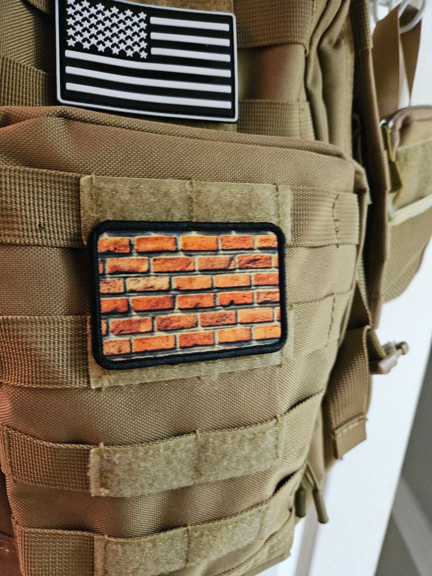 Brick wall build  2"x3" morale patch with hook and loop backing military joke meme