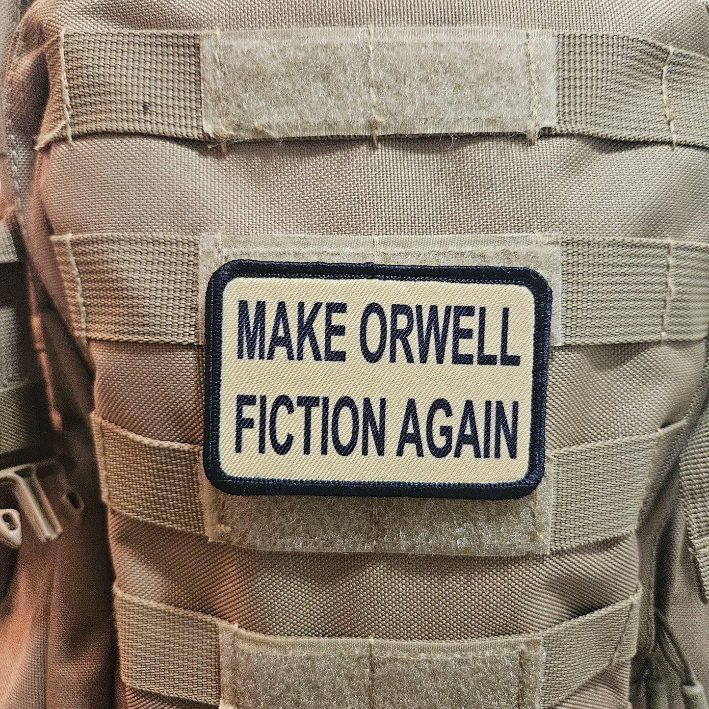 Make orwell fiction again meme patch removable patch 2"x3" morale patch with hook and loop backing