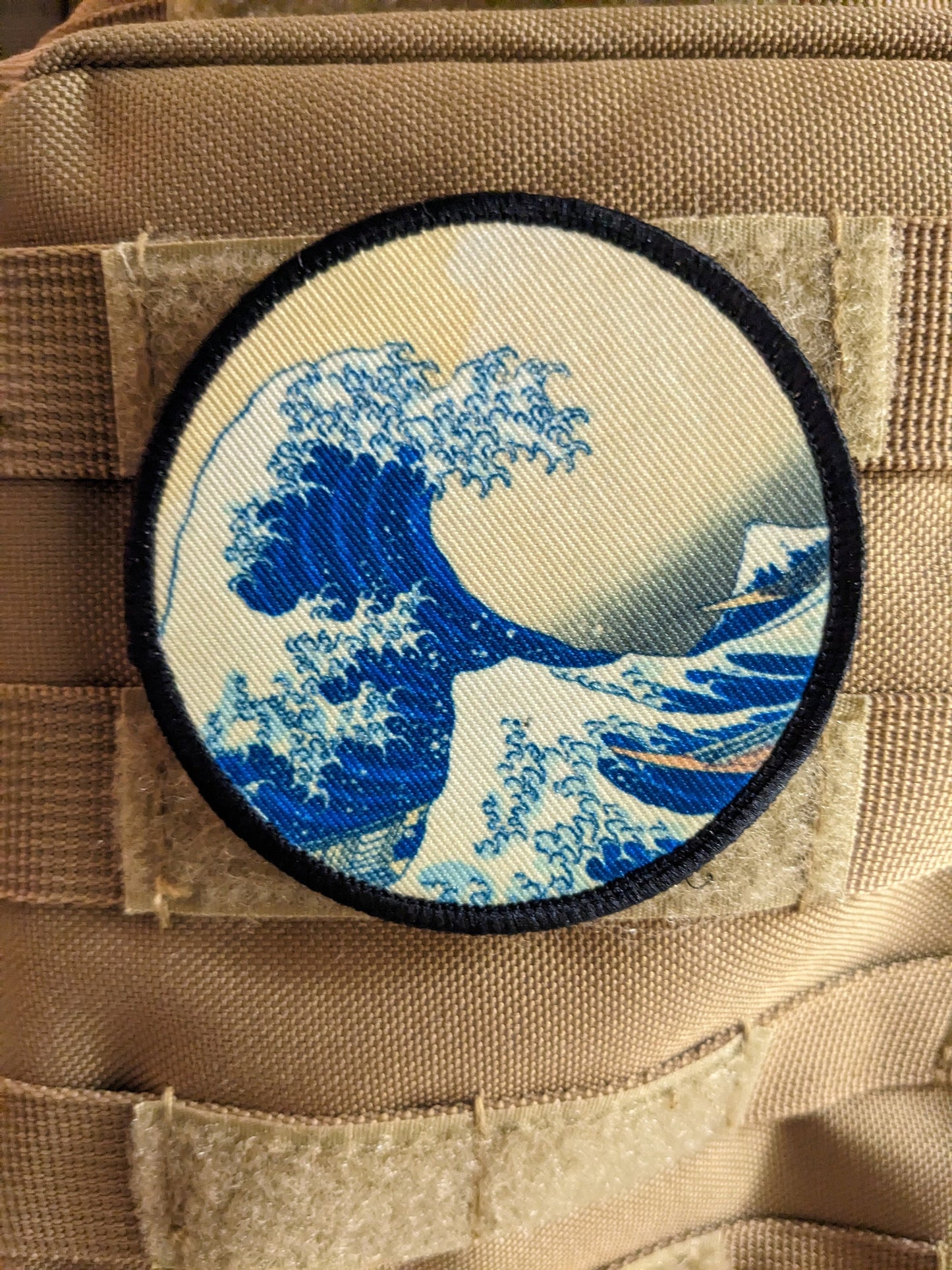 Great wave of kanagawa Japanese art 3" circle morale patch with hook and loop backing