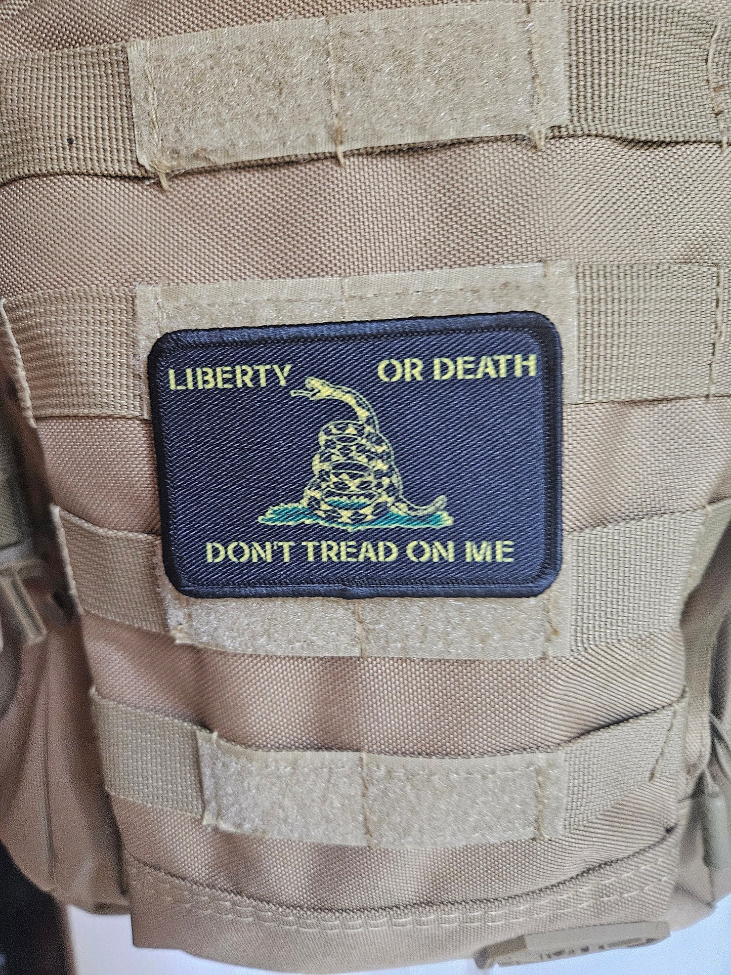 Black Liberty or death Gadsden flag don't tread on me 2"x3" morale patch with hook and loop backing
