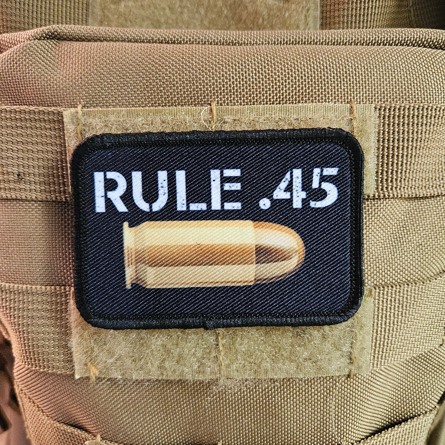 Rule .45 pew pew meme 2"x3" removable morale patch with hook and loop backing