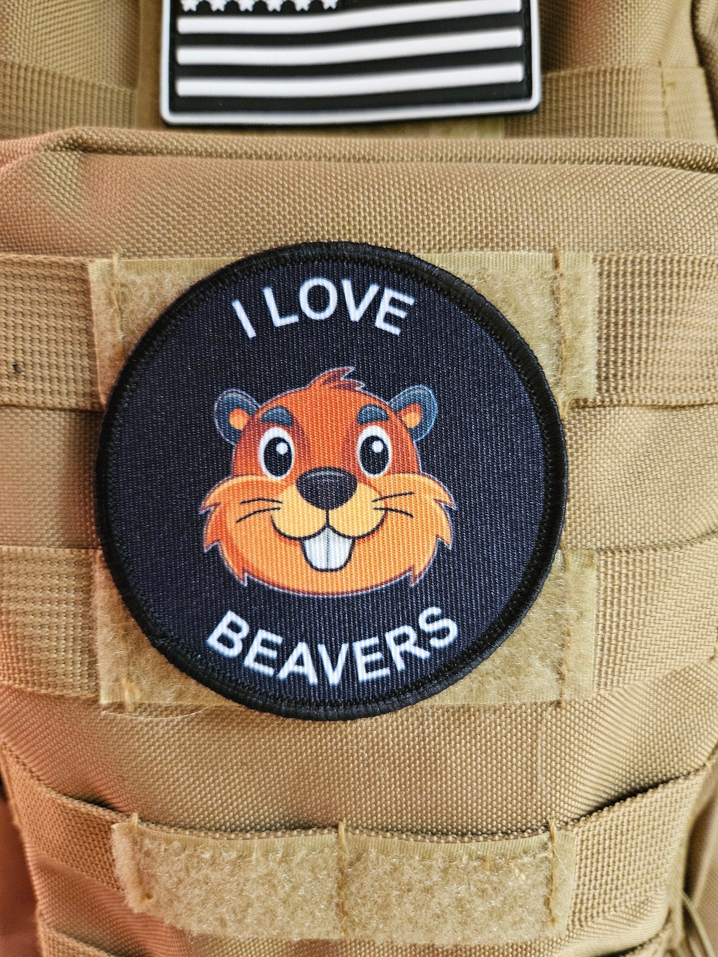 I love beavers meme 3" circle removable morale patch with hook and loop backing