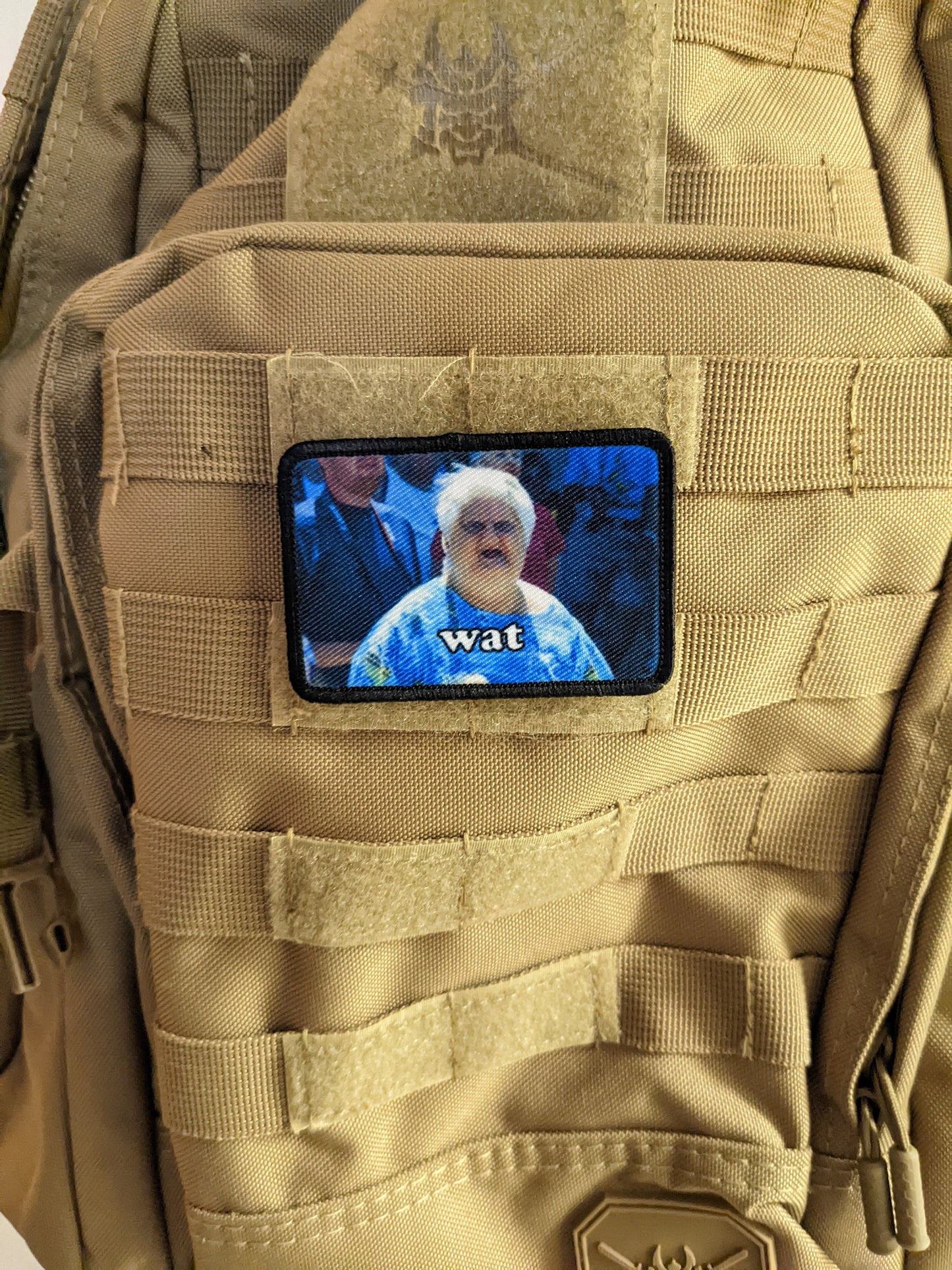 Old lady wat meme funny  2"x3" morale patch with hook and loop backing