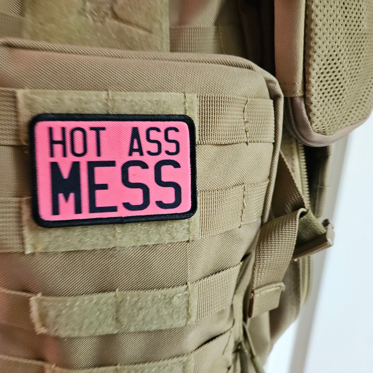 Hot mess funny meme  2"x3" removable morale patch with hook and loop backing