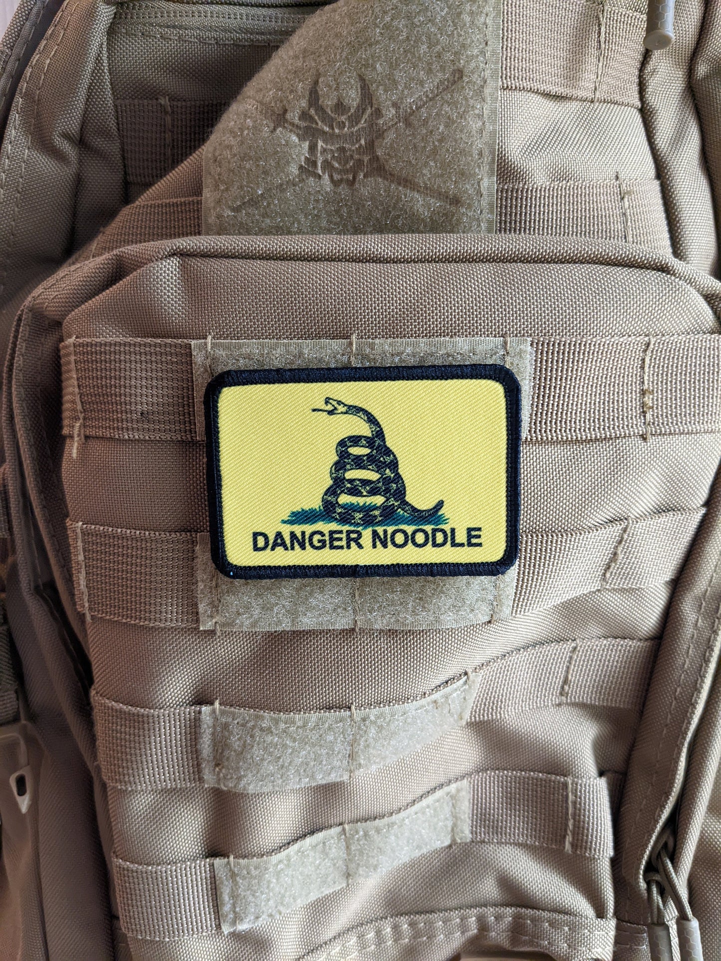 Danger noodle Gadsden flag meme  2"x3" removable morale patch with hook and loop backing
