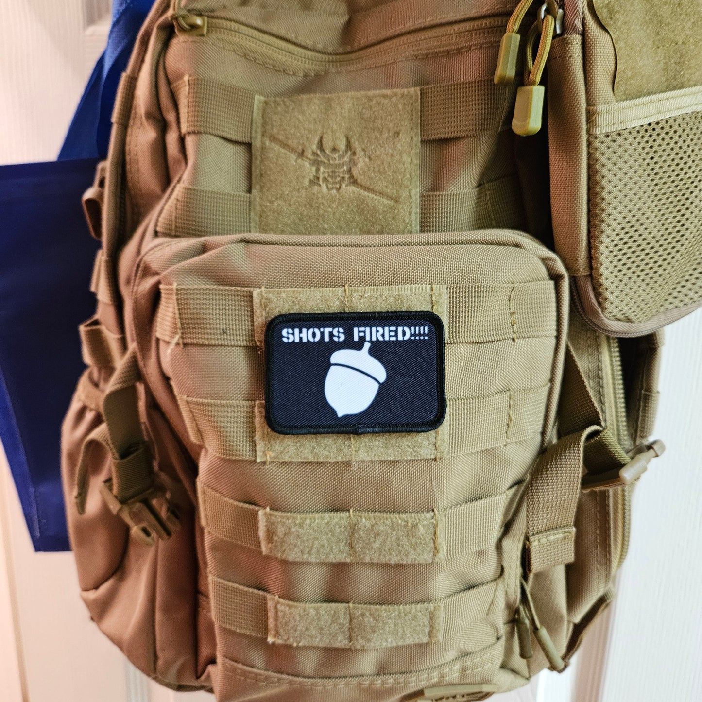 shots fired acorn meme 2"x3"  removable morale patch with hook and loop backing