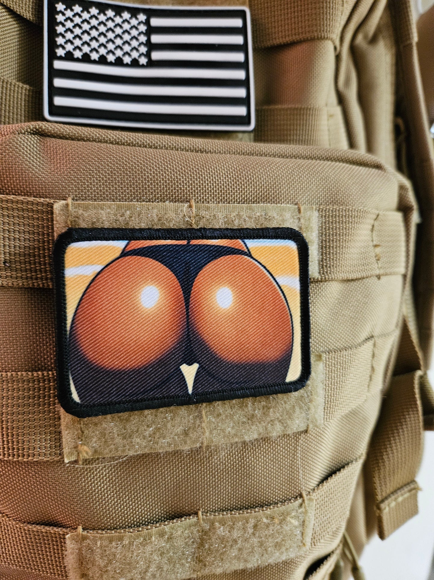 Sexbooty big butt thigh gap thong dark skin version 2"x3"  removable morale patch with hook and loop backing
