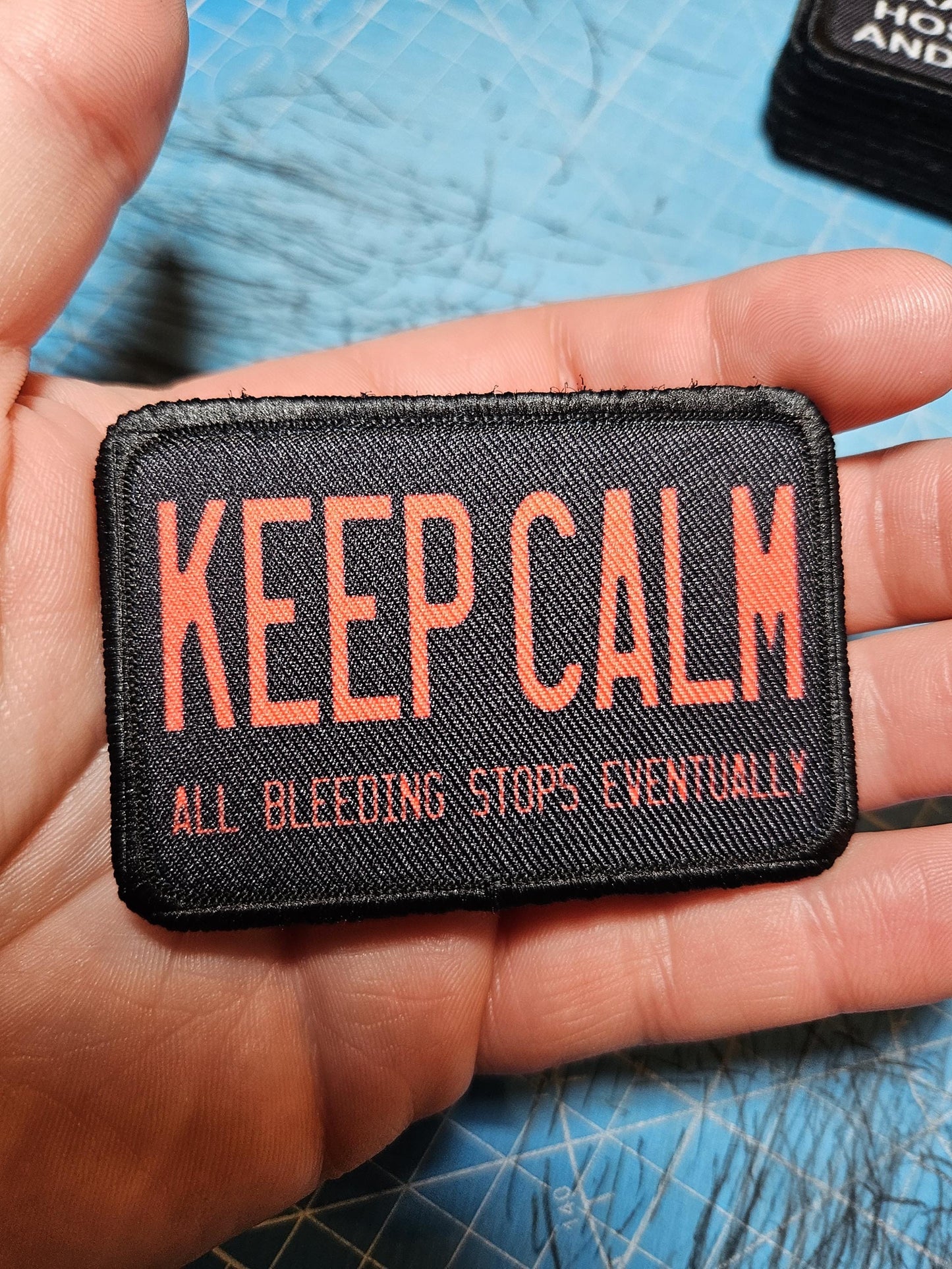 Keep calm all bleeding stops eventually first aid removable patch 2"x3" morale patch with hook and loop backing