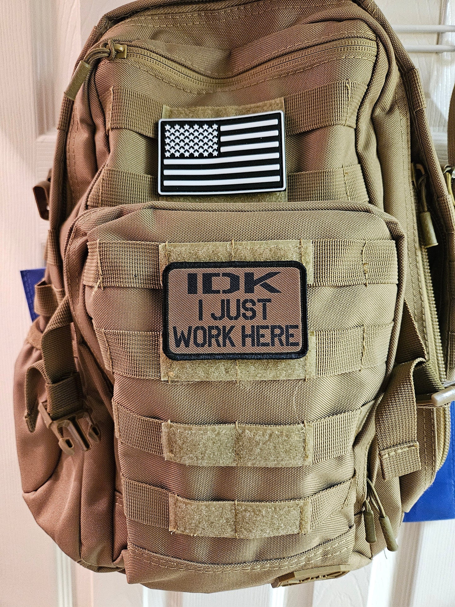 Idk i just work here funny meme edc coyote brown  2"x3" morale patch with hook and loop backing military joke meme