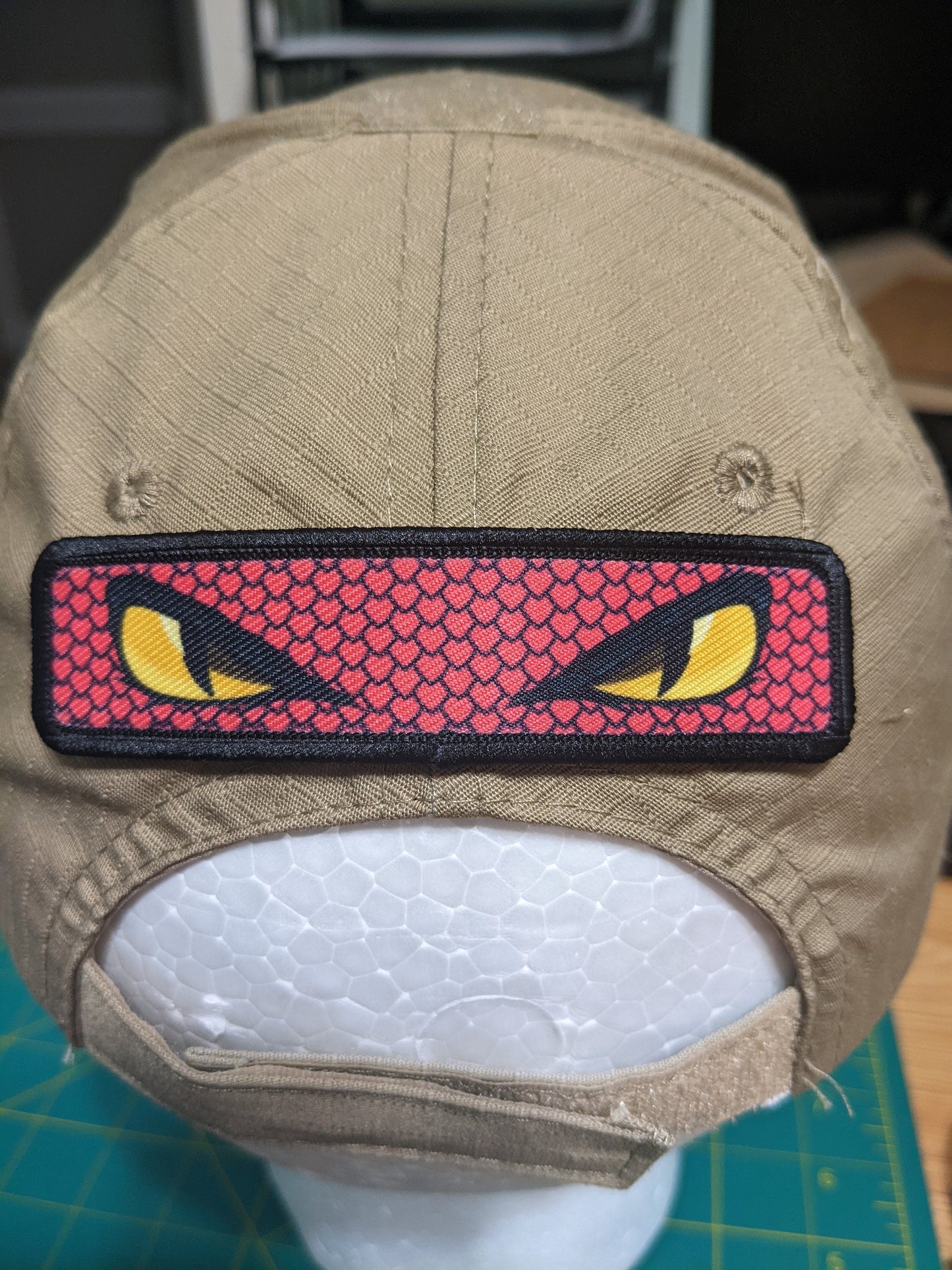 Snake eyes viper eyes pink 1"x4" removable morale patch with hook and loop backing good for back of operator hats