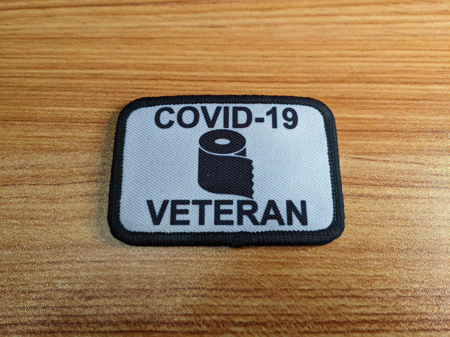 Covid-19 Toilet paper veteran white 2"x3" removable morale patch with hook and loop backing