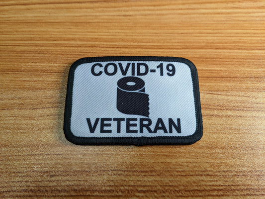 Covid-19 Toilet paper veteran white 2"x3" removable morale patch with hook and loop backing