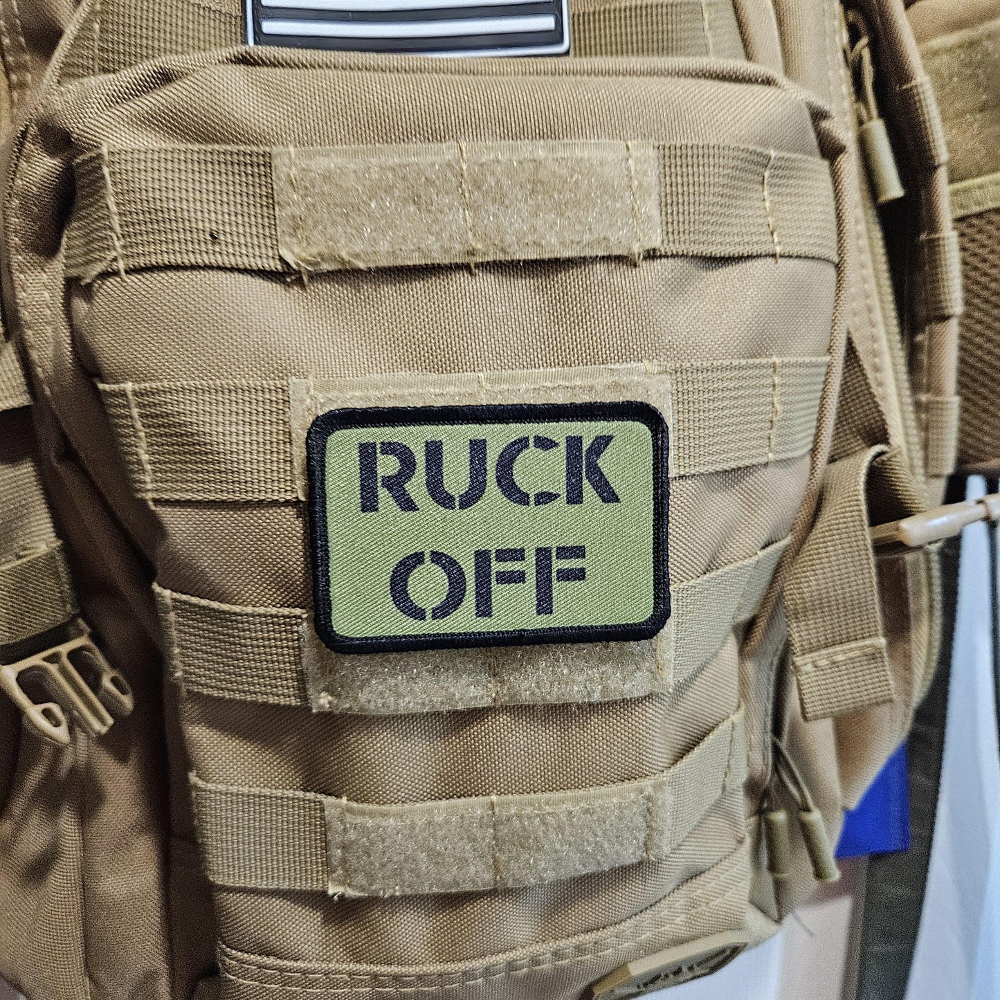Ruck off rucksack joke removable patch 2"x3" morale patch with hook and loop backing green