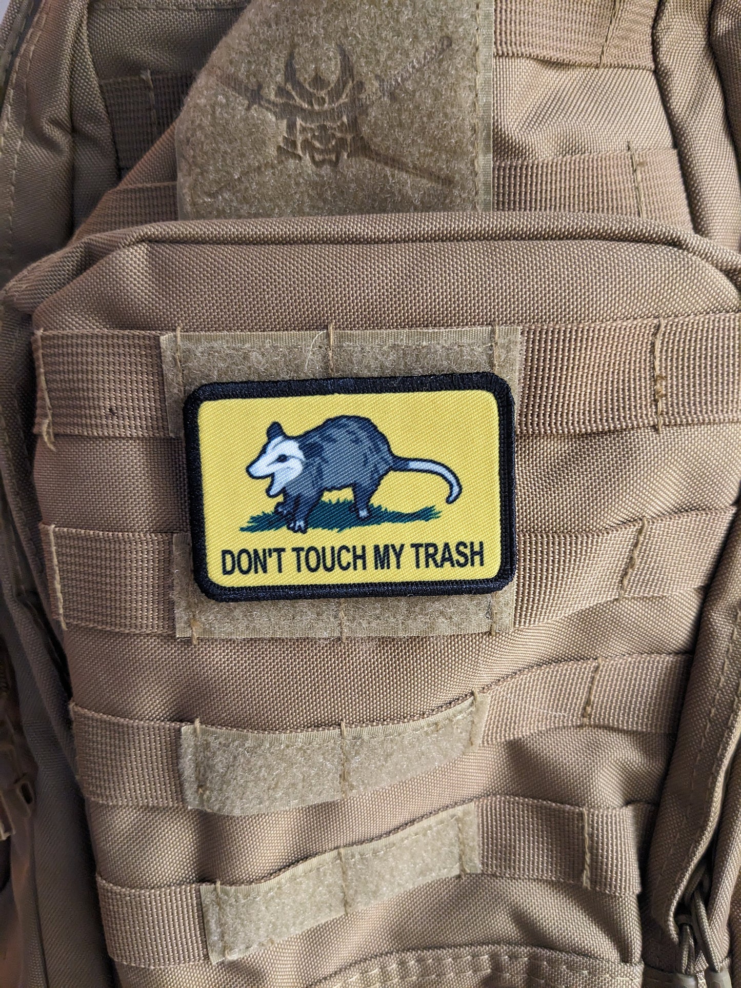 Don't touch my trash possum joke Gadsden flag meme  2"x3" removable morale patch with hook and loop backing