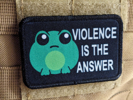 Cute frog violence is the answer meme 2"x3" morale patch with hook and loop backing