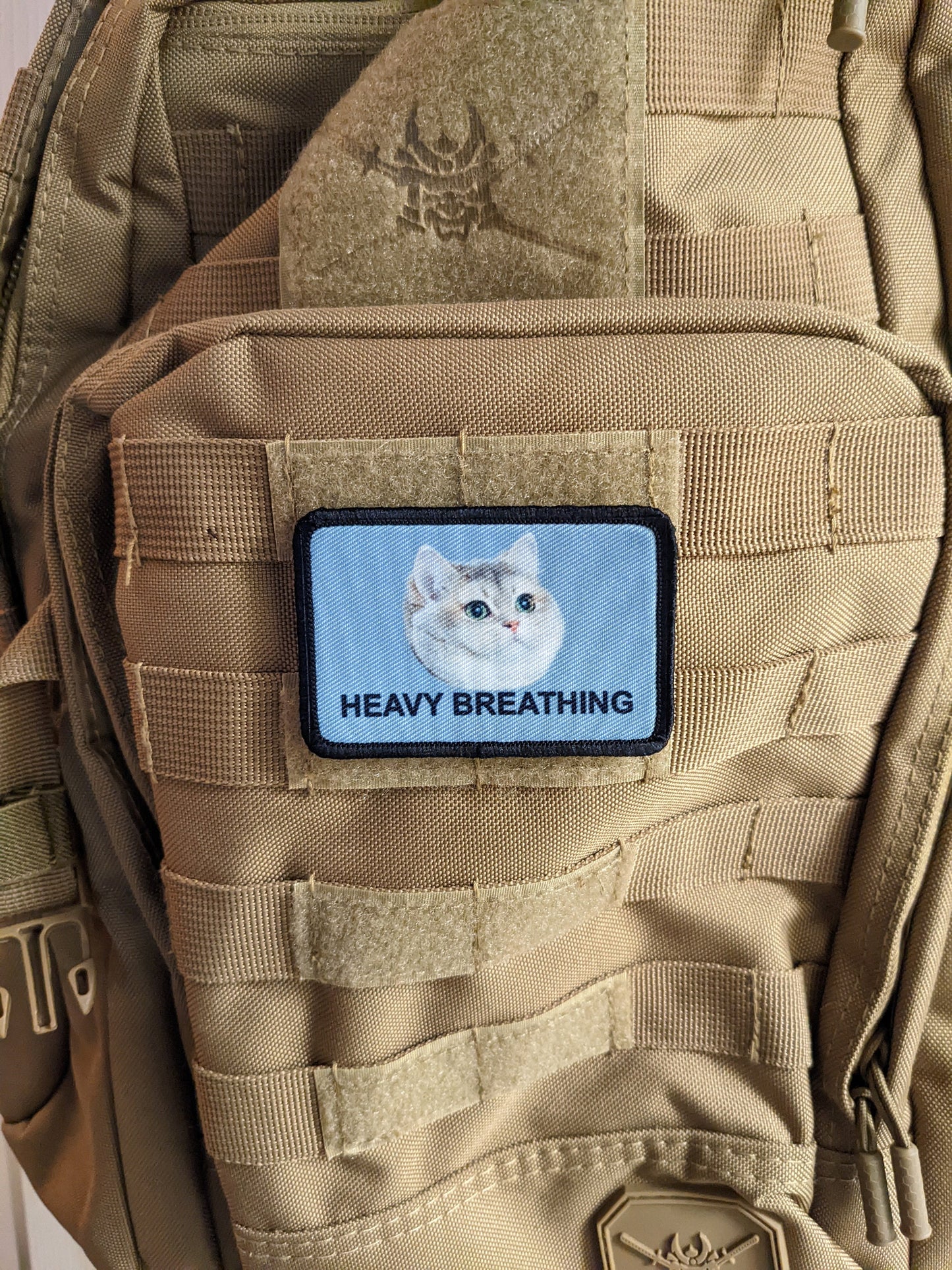 Heavy breathing big chungus fat cat meme 2"x3"  removable morale patch with hook and loop backing