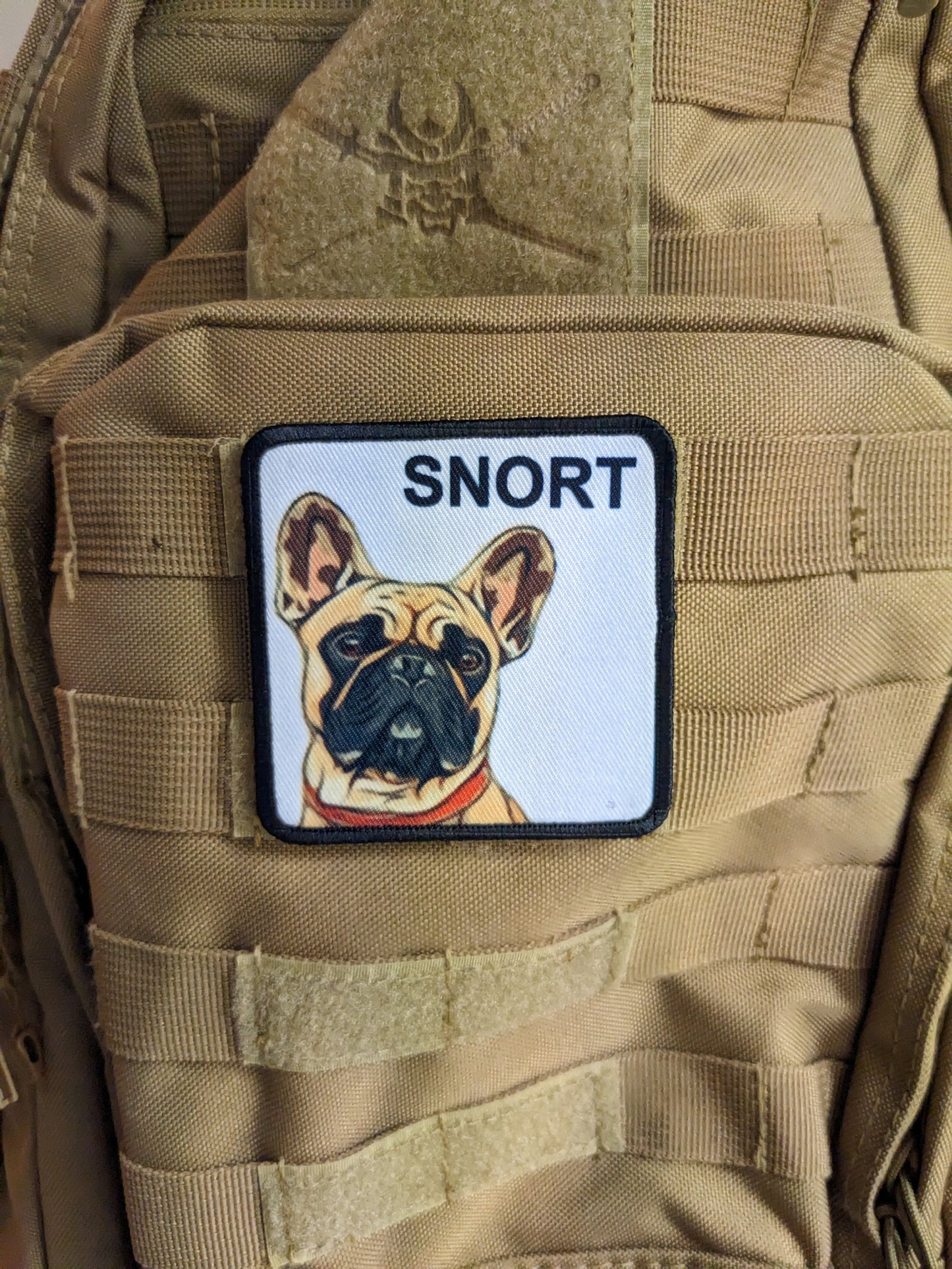 3x3" square morale patch French bulldog Snort patch dog pets puppy pug-life  with hook and loop backing