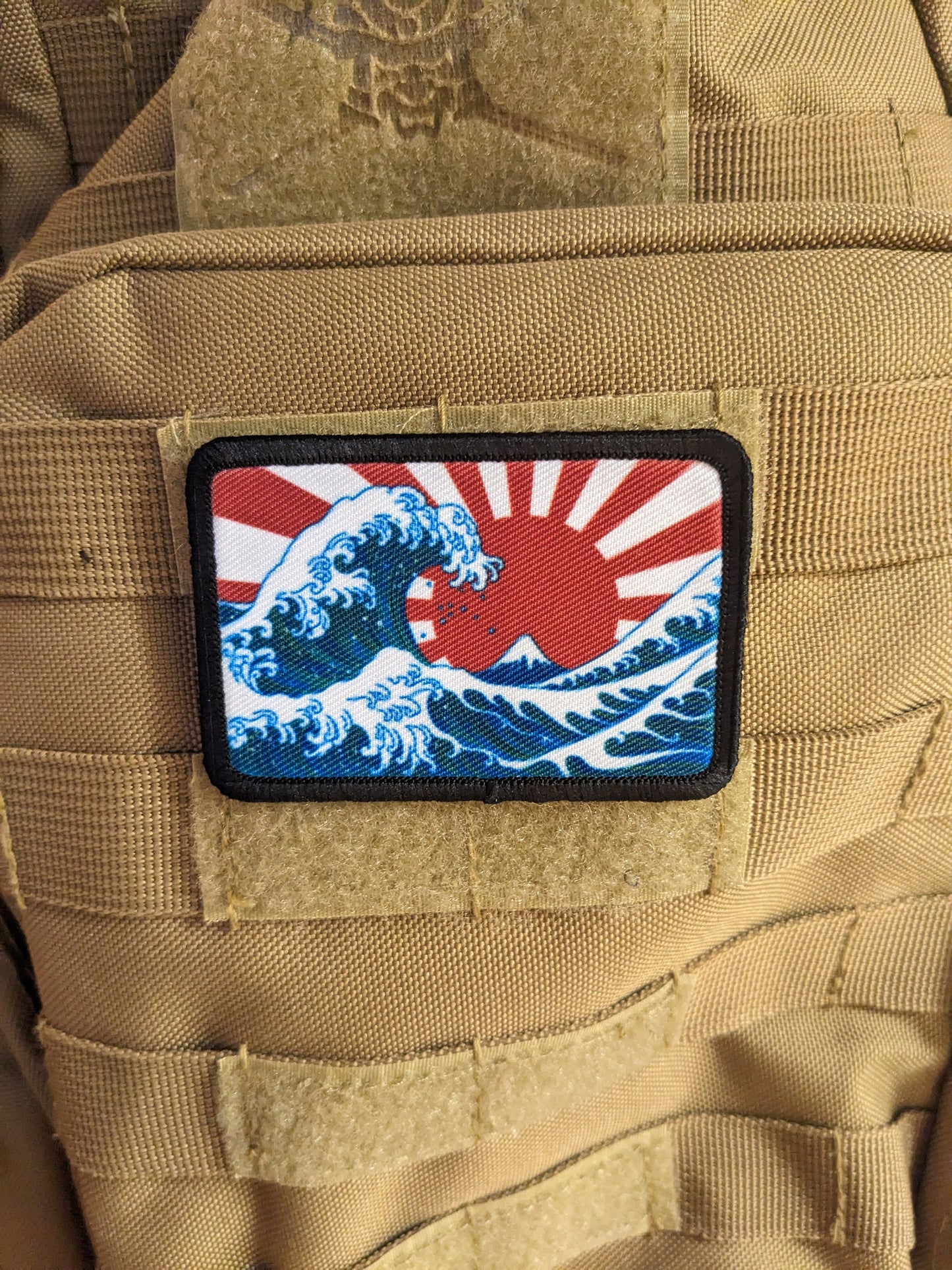The Great Wave off Kanagawa Japanese 19th century art 2"x3" morale patch with hook and loop backing