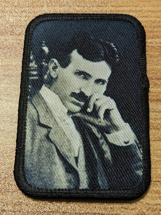 Nikola Tesla inventor meme 2"x3" morale patch with hook and loop backing removable