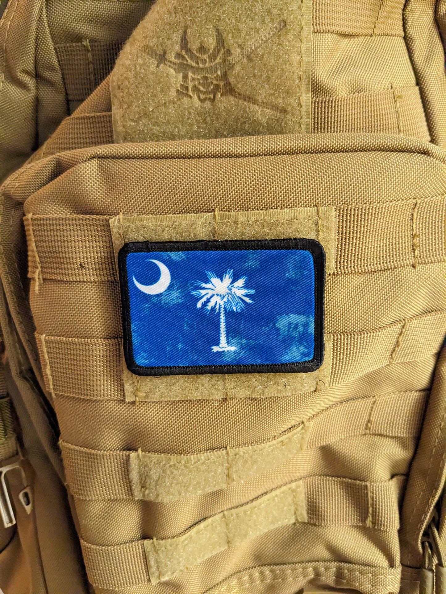 distressed south carolina Flag palmetto state 2"x3" morale patch with hook and loop backing