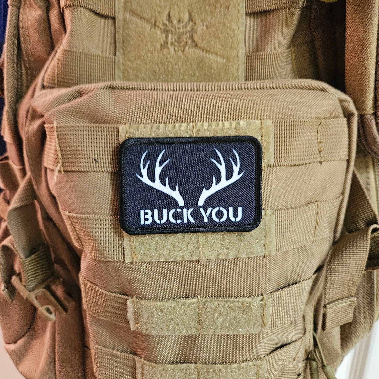 Buck you Deer hunting  meme patch 2" x3" inch morale patch hook and loop backing black and white