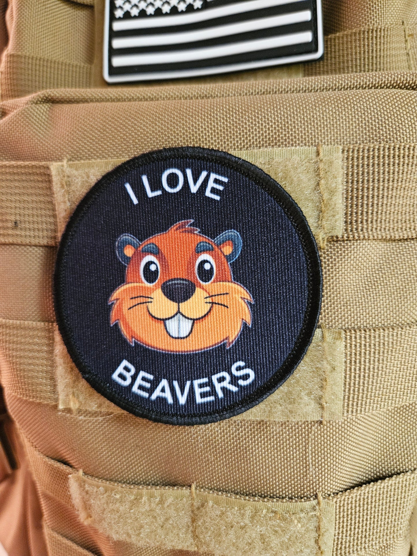 I love beavers meme 3" circle removable morale patch with hook and loop backing