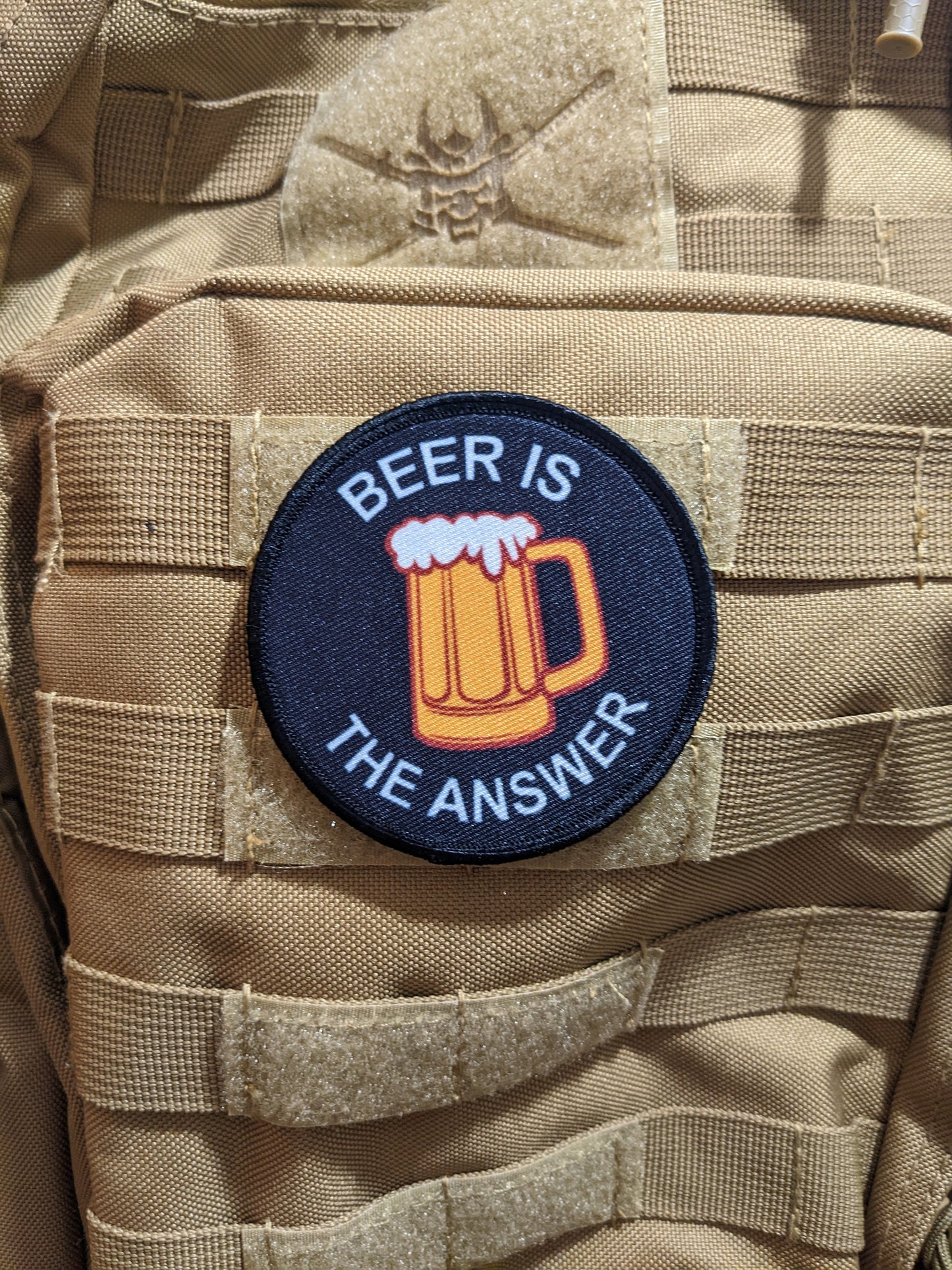 Beer is the answer meme funny 3" circle morale patch with hook and loop backing